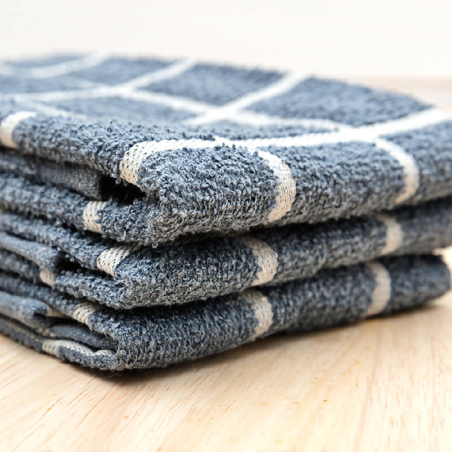 Set of three blue and white kitchen towels - napkin collection at Better World Bio