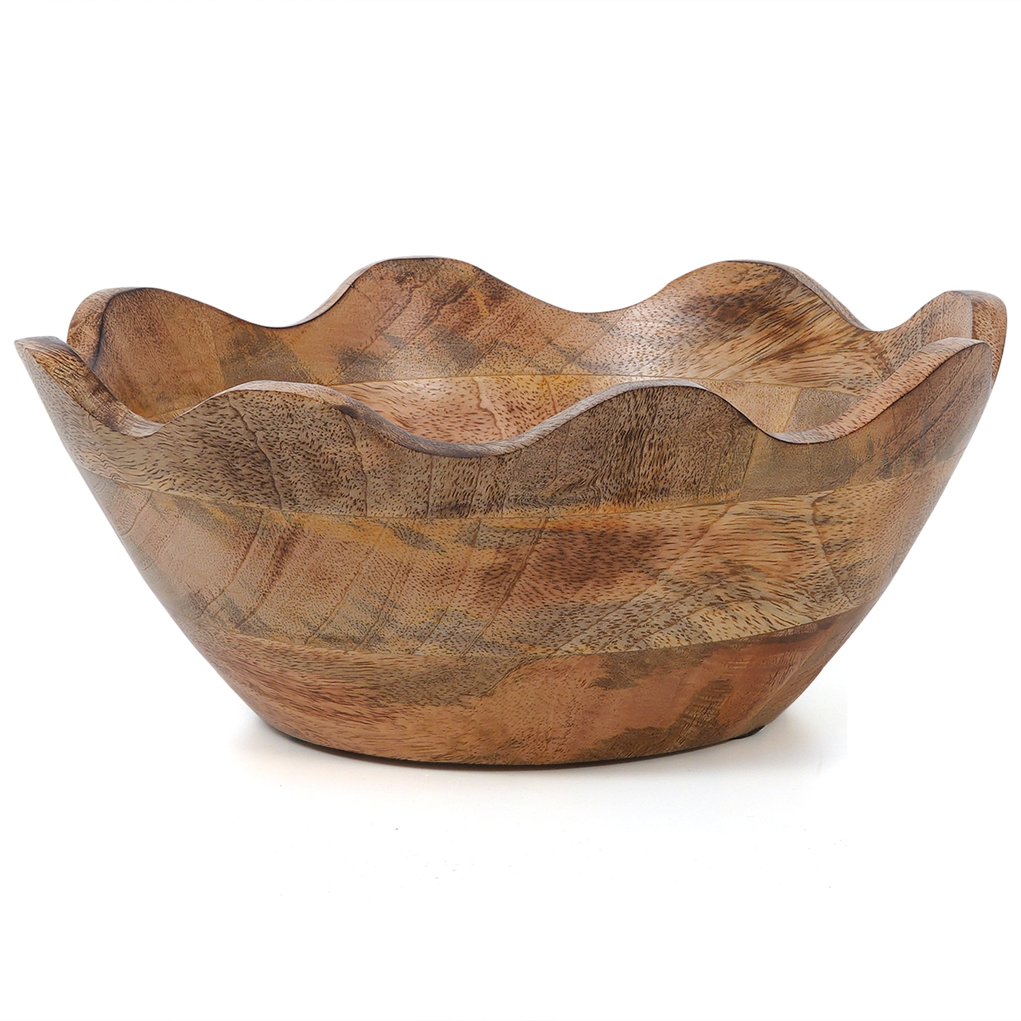 Wooden bowl with wavy edge on a white background