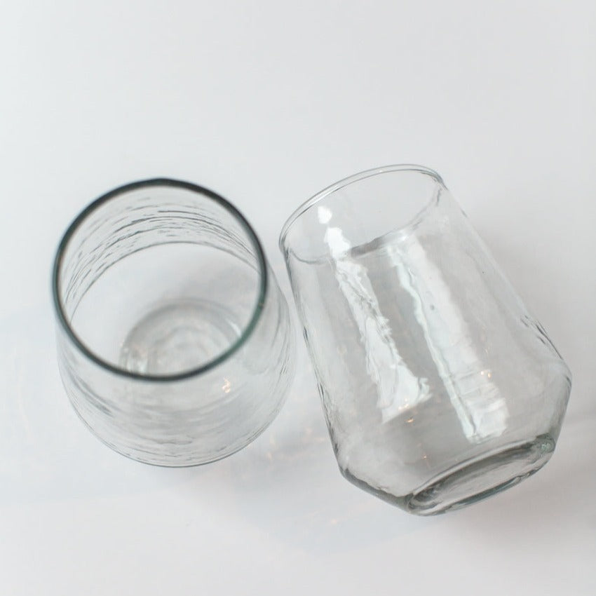 Handblown Hammered Clear Drinking Glass - Set of 4
