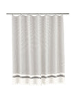 Striped shower curtain with tassels on a white background