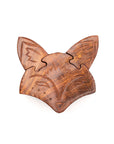 Hand-carved wooden fox face puzzle box with multiple pull-apart pieces.