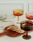 Handblown Hammered Coupe Amber Cocktail Glasses - Set of 4
