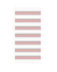 A red and blue striped handwoven Turkish towel.