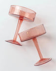 Handblown Hammered Coupe Cocktail Glasses, Blush - Set of 4
