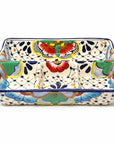 Handmade Pottery Dots & Flowers 9-inch Divided Platter - Encantada
