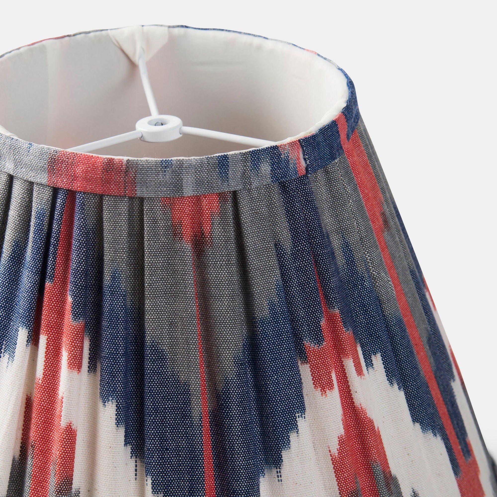 Close-up of a lampshade with a geometric pattern on a white background