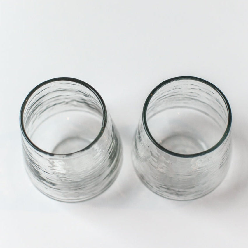 Handblown Hammered Clear Drinking Glass - Set of 4