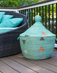 Aqua Teranga Triangles Lidded Storage Basket