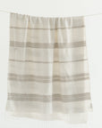 Striped towel hanging on a white background