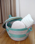 Aqua & Lavender Herringbone Storage Basket