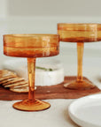 Handblown Hammered Coupe Amber Cocktail Glasses - Set of 4