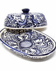 Handmade Pottery Butter Dish, Blue Flower - Encantada