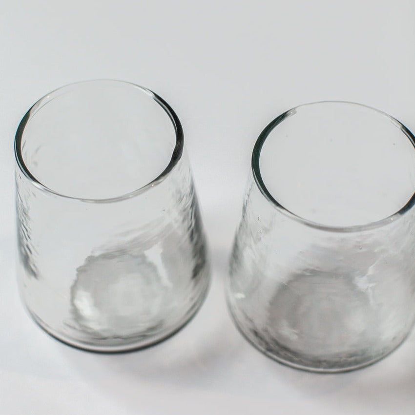 Handblown Hammered Clear Drinking Glass - Set of 4