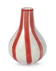 Vase with red and white stripes on a white background