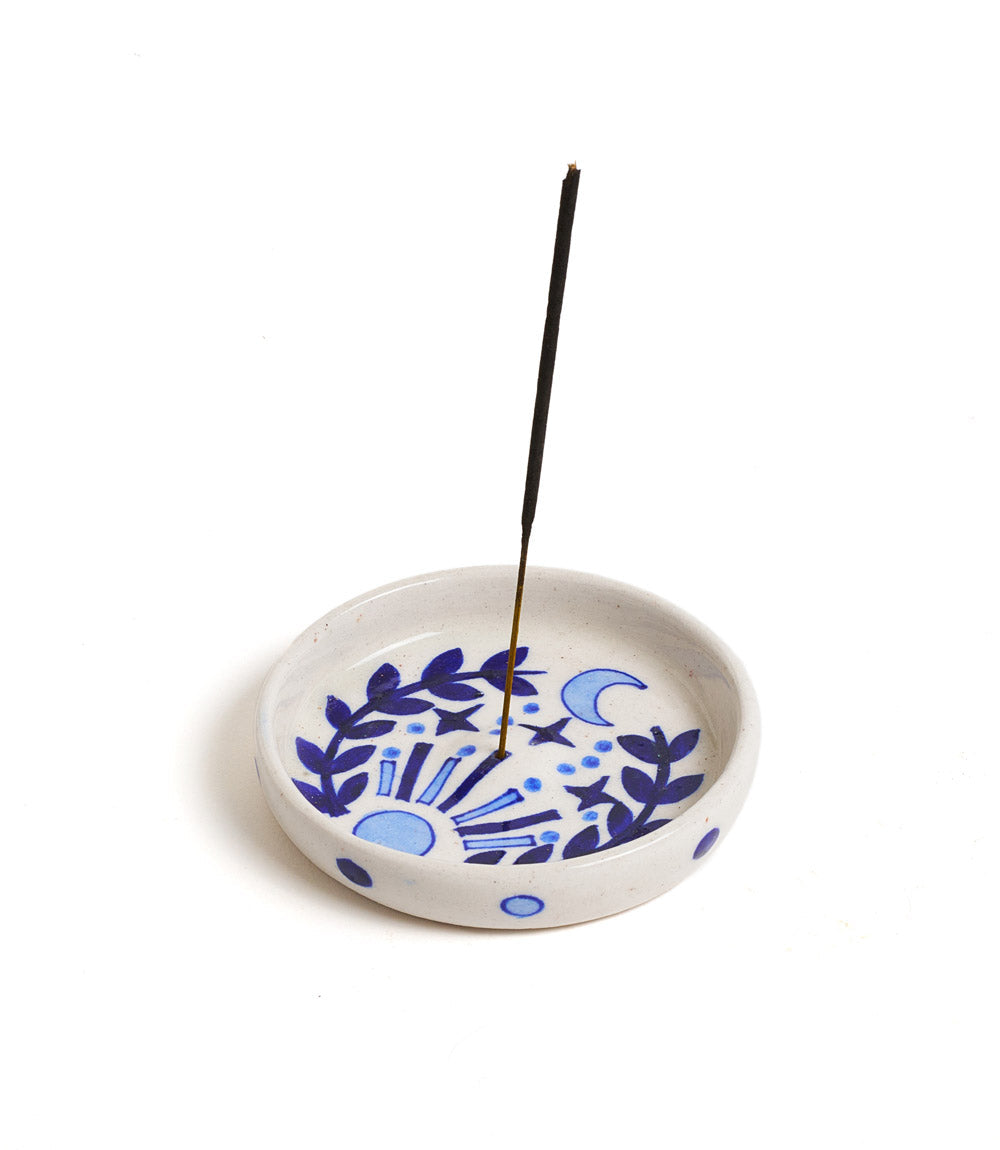 Lalita Round Blue & White Incense Holder