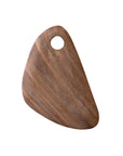 A hand-carved wooden cutting board with a smooth finish and a hole on one corner for hanging