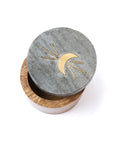 Indukala Moon Phase Round Keepsake Box - Black Marble, Wood, Brass