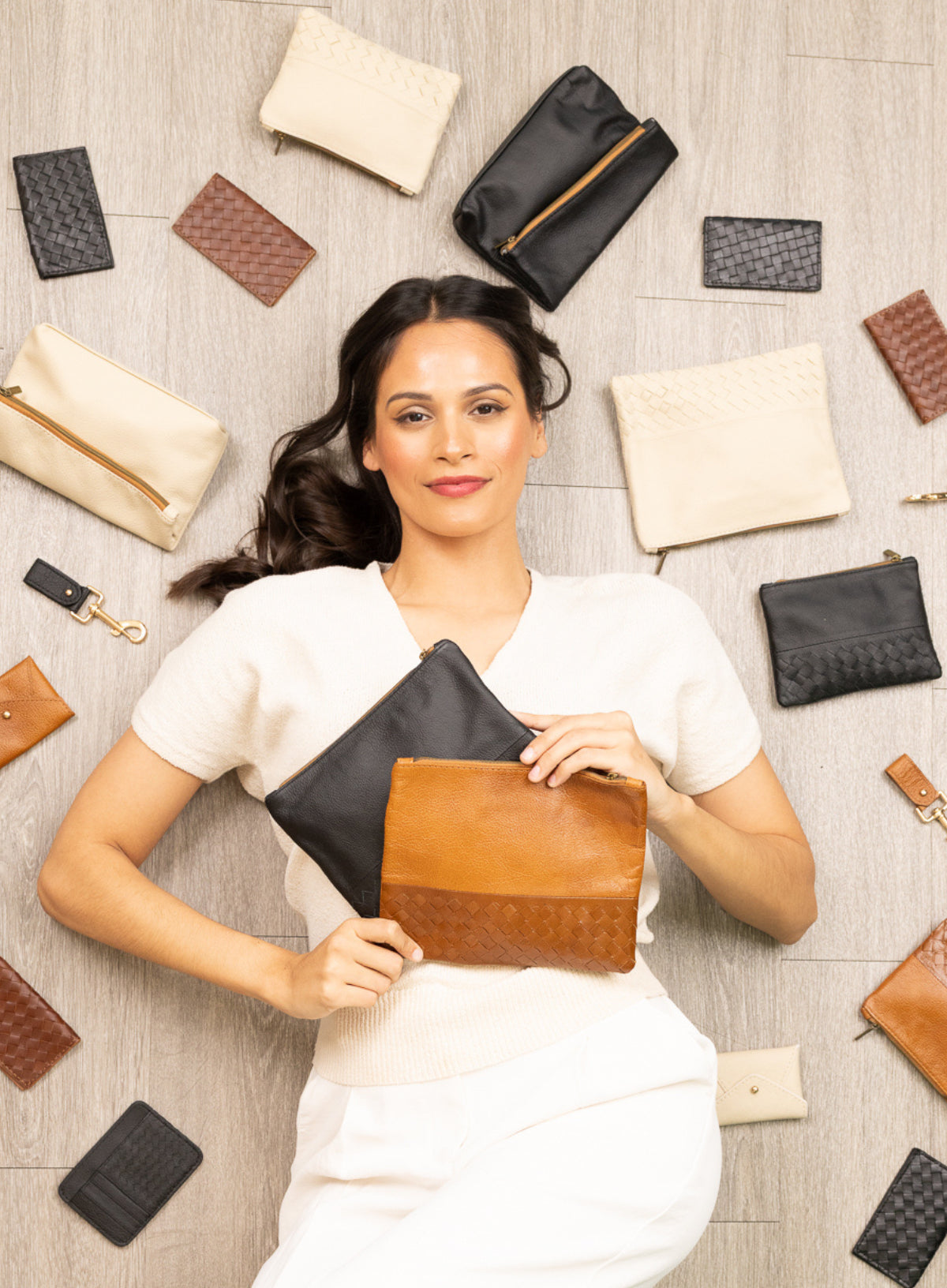 Woven Leather Large Pouch