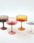 Handblown Hammered Coupe Amber Cocktail Glasses - Set of 4