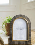 Kerala 5x7 Arch Picture Frame - Carved Horn & Brass Inlay