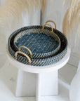 Round Rattan Tray - Navy Blue