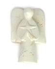 Hand-carved soapstone sculpture of an angel holding a star, with variations in color from cream to pink to gray to gold