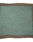 Teal and brown patterned fabric square bandana on a white background