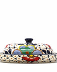 Handmade Pottery Butter Dish, Dots & Flowers - Encantada