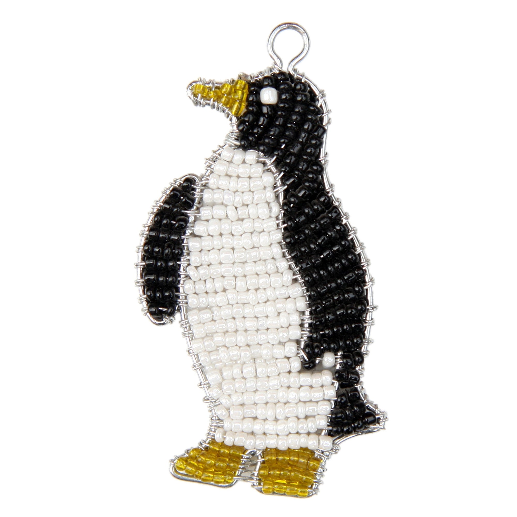 Beaded penguin keychain on a white background