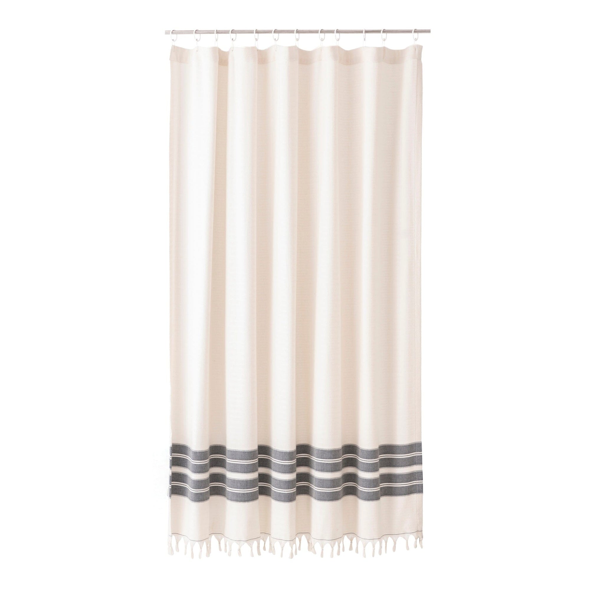 Beige towel with gray stripes on a white background