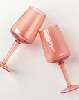 Handblown Hammered Blush Wine Glasses - Set of 4