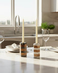 Striped Marble & Acacia Candleholder