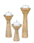 Floral Vine Mango Wood Candleholders - Set of 3