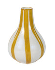White vase with yellow stripes on a white background