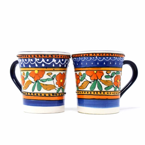 Encantada Flared Orange and Blue Coffee Mugs - Set of Two