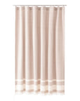 Beige curtain with white stripes on a white background