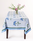 Blue Hydrangea Blockprint Tablecloth