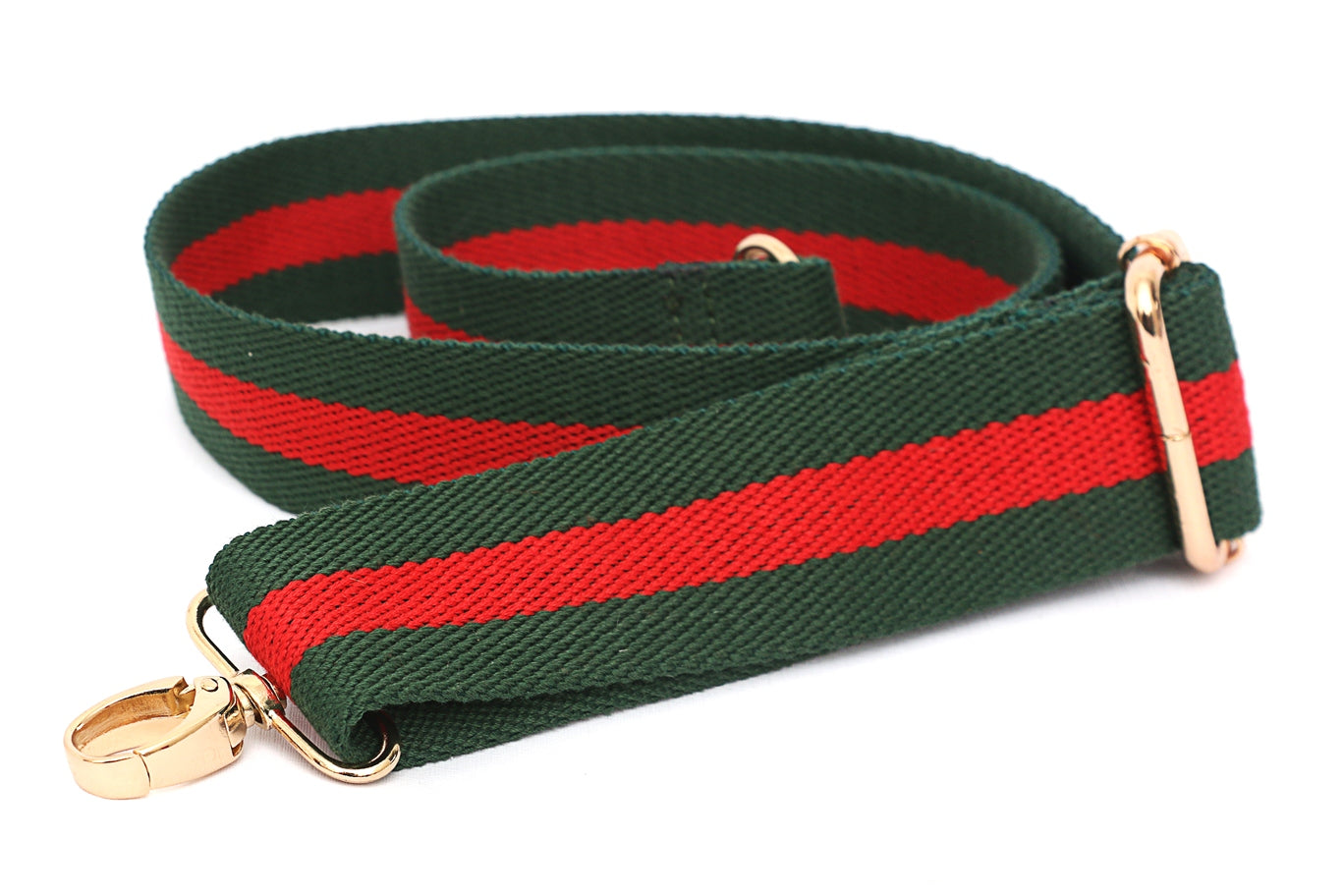 A red and green strap for the leopard print hair-calf leather weekender bag.
