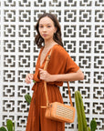 Scarlett Leather and Cane Crossbody Bag in Tan