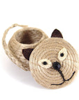 Lidded grass basket with a cat design as the lid