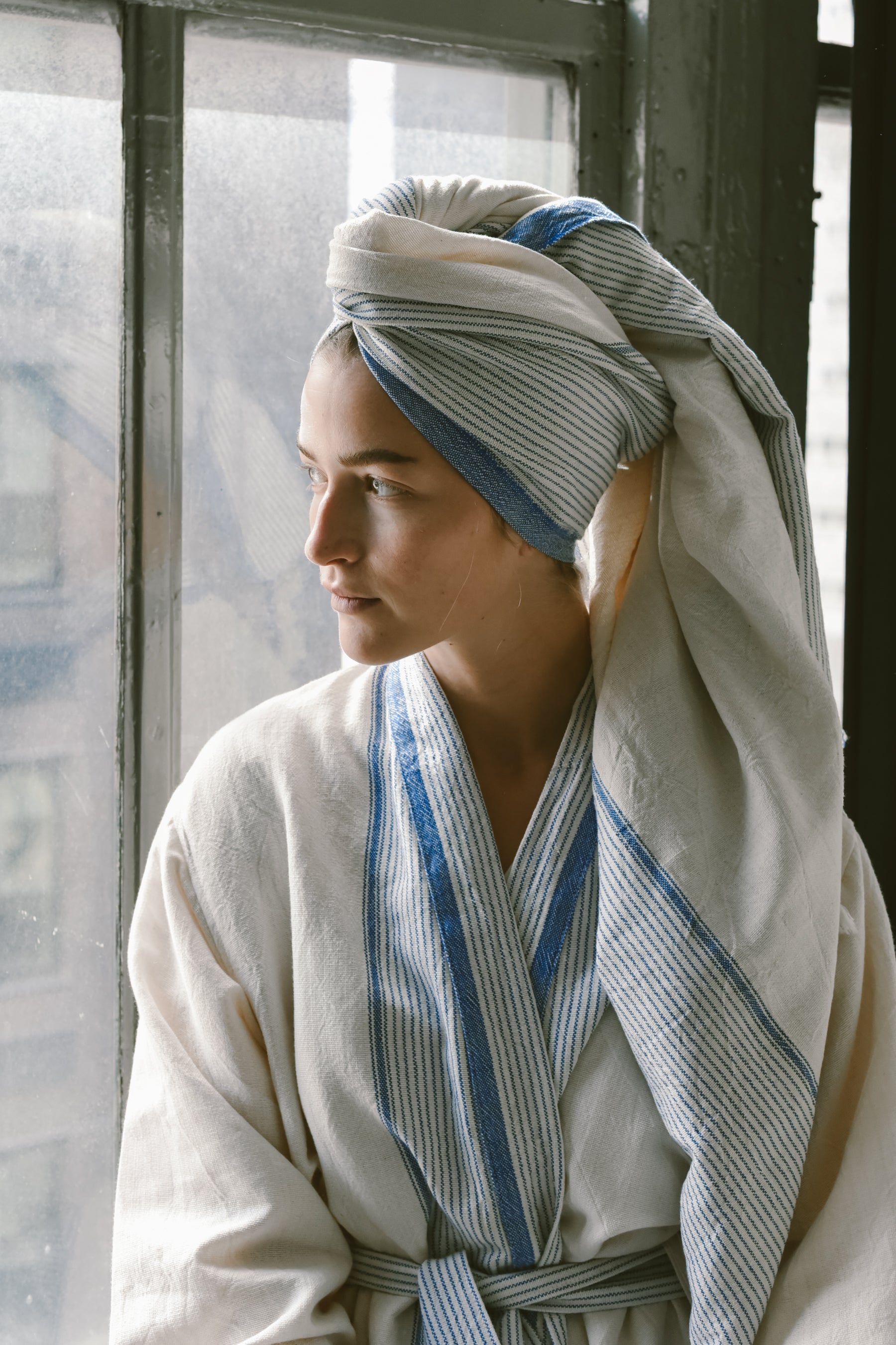 Ivory Blue Tribeca Turkish Towel