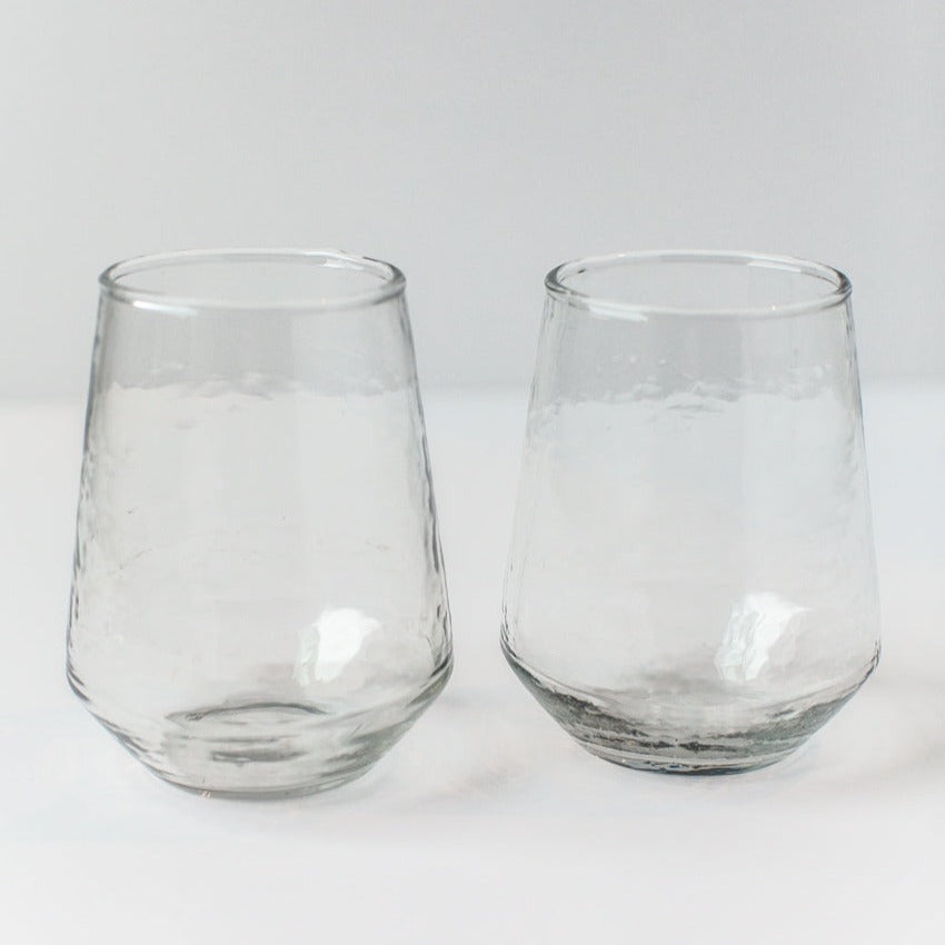 Handblown Hammered Clear Drinking Glass - Set of 4