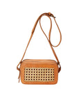 Scarlett Leather and Cane Crossbody Bag in Tan