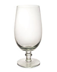 A clear recycled glass goblet with a rounded bowl and a stem, isolated on a white background