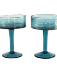 Handblown Hammered Coupe Cocktail Glasses, Blue - Set of 4