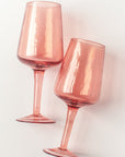 Handblown Hammered Blush Wine Glasses - Set of 4