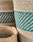 Iringa Woven Basket - Turquoise Stripe