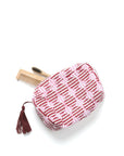 Striped Circles Blockprint Makeup Bag in Burgundy and Pink