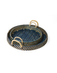 Round Rattan Tray - Navy Blue