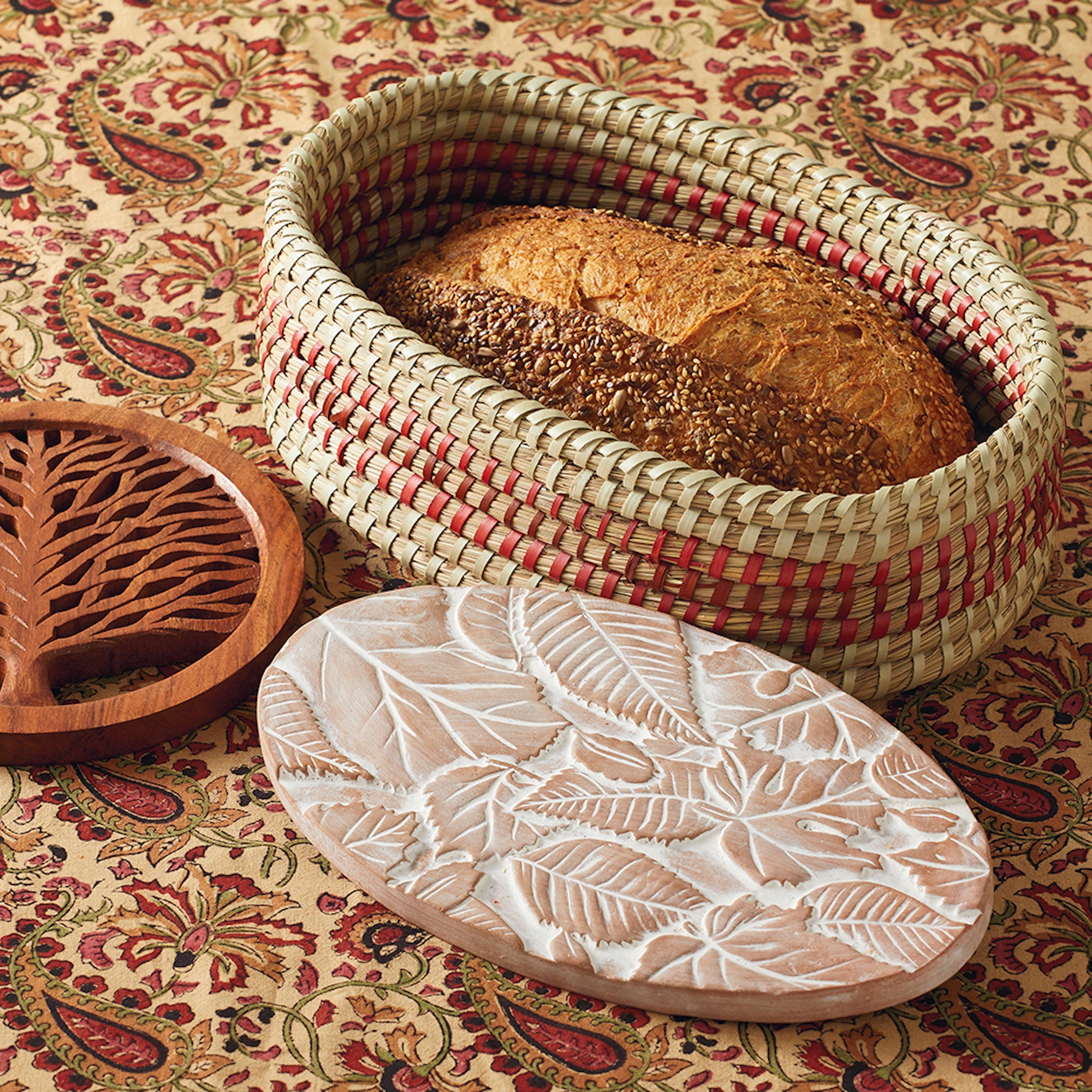 Falling Leaves Bread Warmer & Basket Set